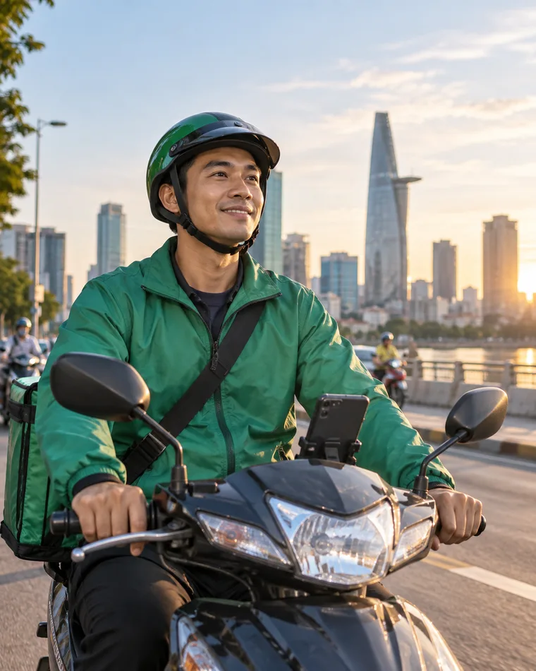 Hình ảnh mô phỏng người đi xe máy trên đường phố TP.HCM