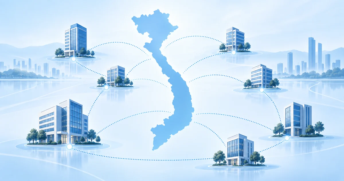 Hình ảnh mô phỏng các văn phòng kết nối trong một mạng lưới tại Việt Nam